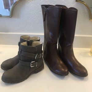 Lovely Girls Long Black Boots Knee High Boots With Faux Fur Trim Size 2 BNWT